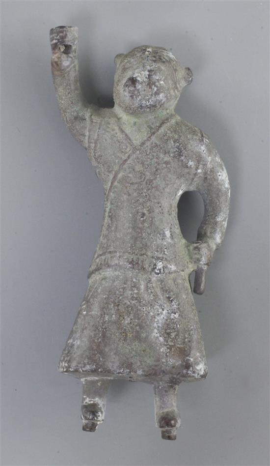 A Chinese archaic bronze figure of a lady, Warring States period, 4th-2nd century B.C., 13.5cm high, fragment